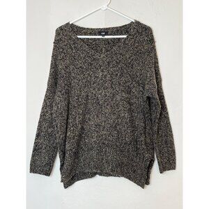 Line The Label Knit Cotton Alpaca Blend Sweater Marled‎ Black Brown V-Neck Small